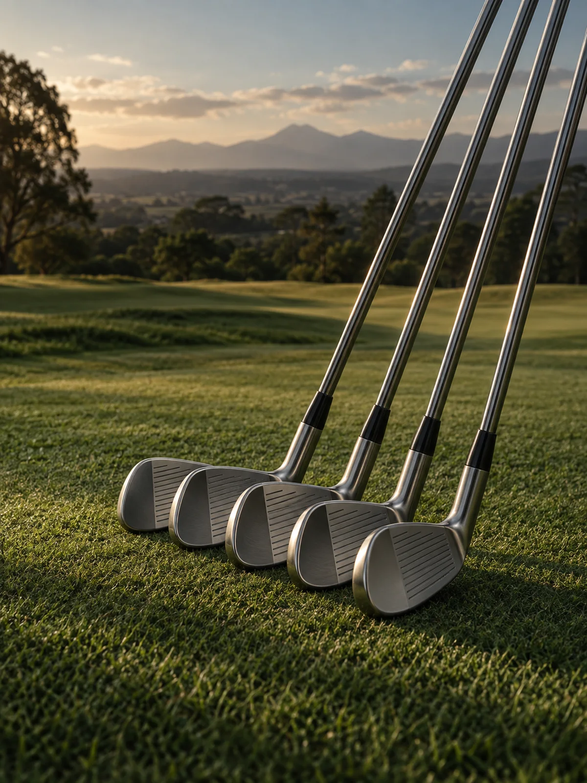 Golf irons arranged for a player choosing a first set in Kenya